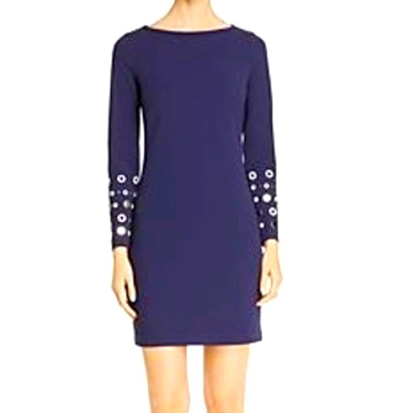 MICHAEL MICHAEL KORS Womens Navy Mini Sheath Dress L/S Grommet Detailed Size XS - Picture 1 of 16